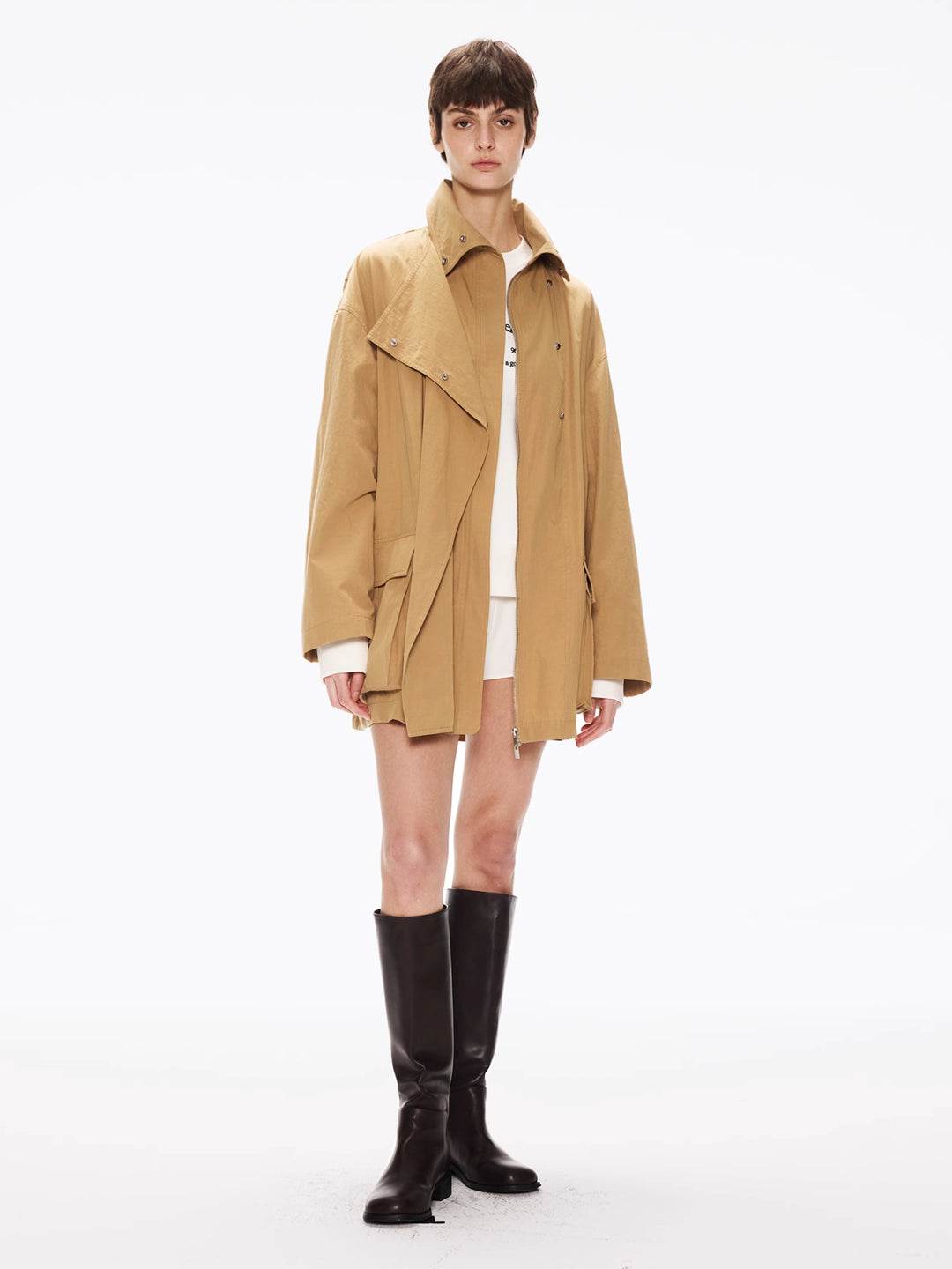 Cropped Light Brown Trench Coat in Cotton