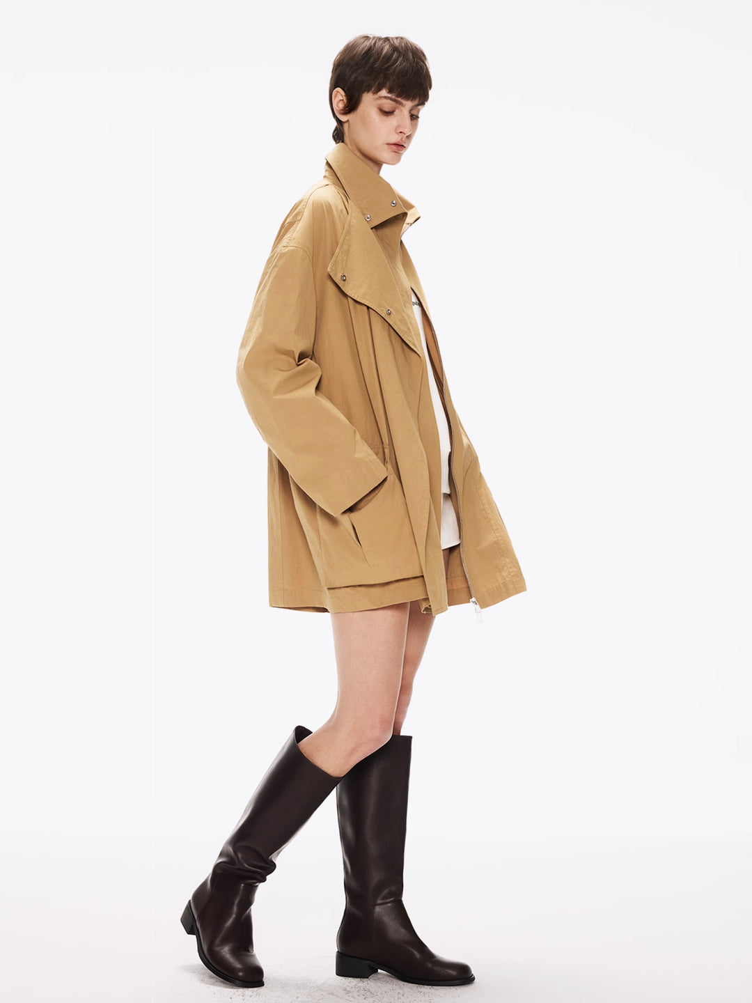 Cropped Light Brown Trench Coat in Cotton