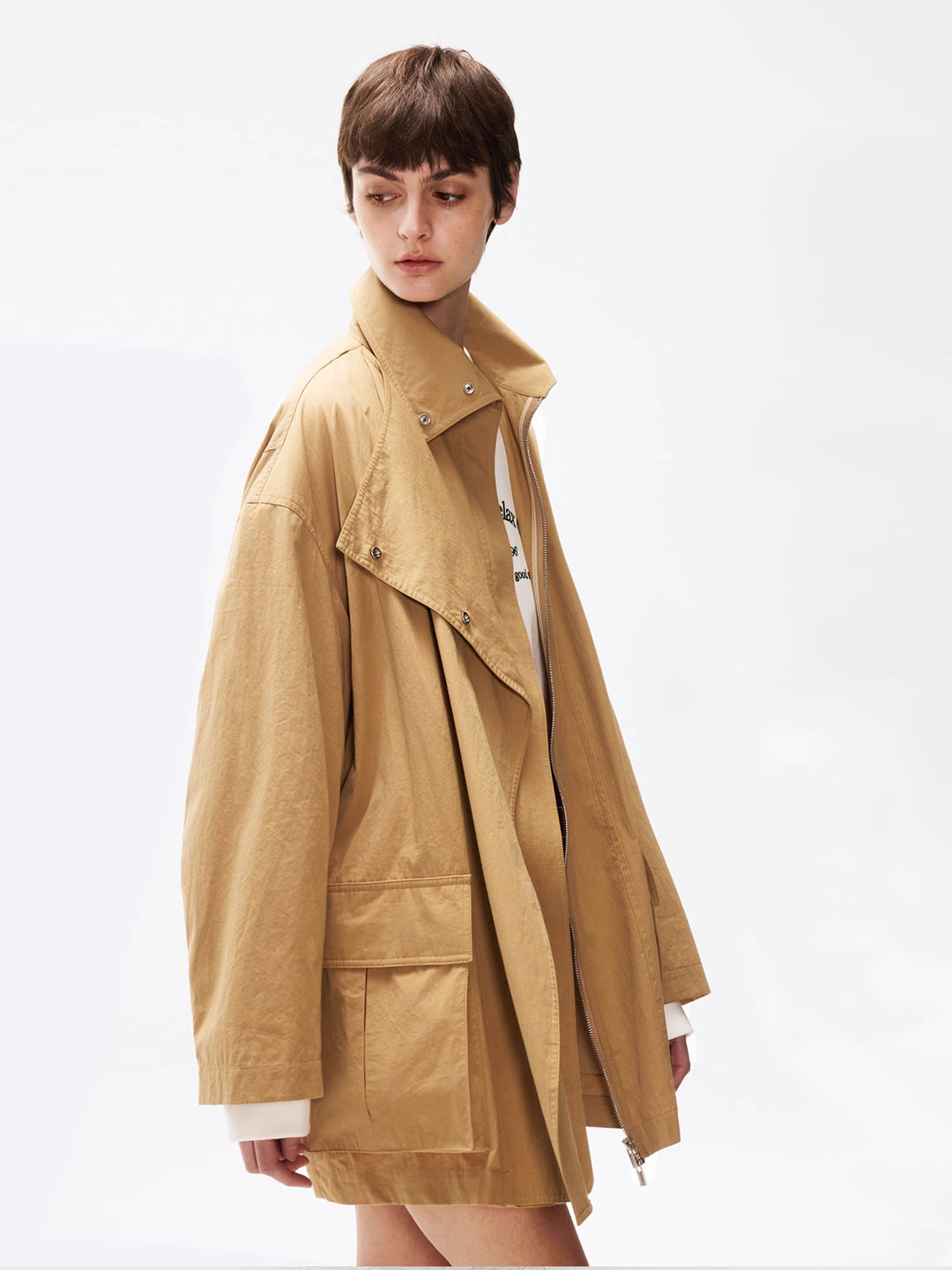 Cropped Light Brown Trench Coat in Cotton