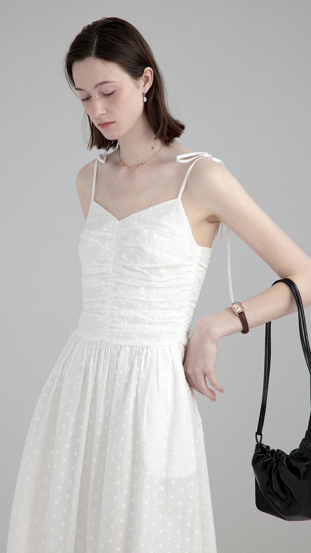 White Embroidered Backless Slip Midi Dress