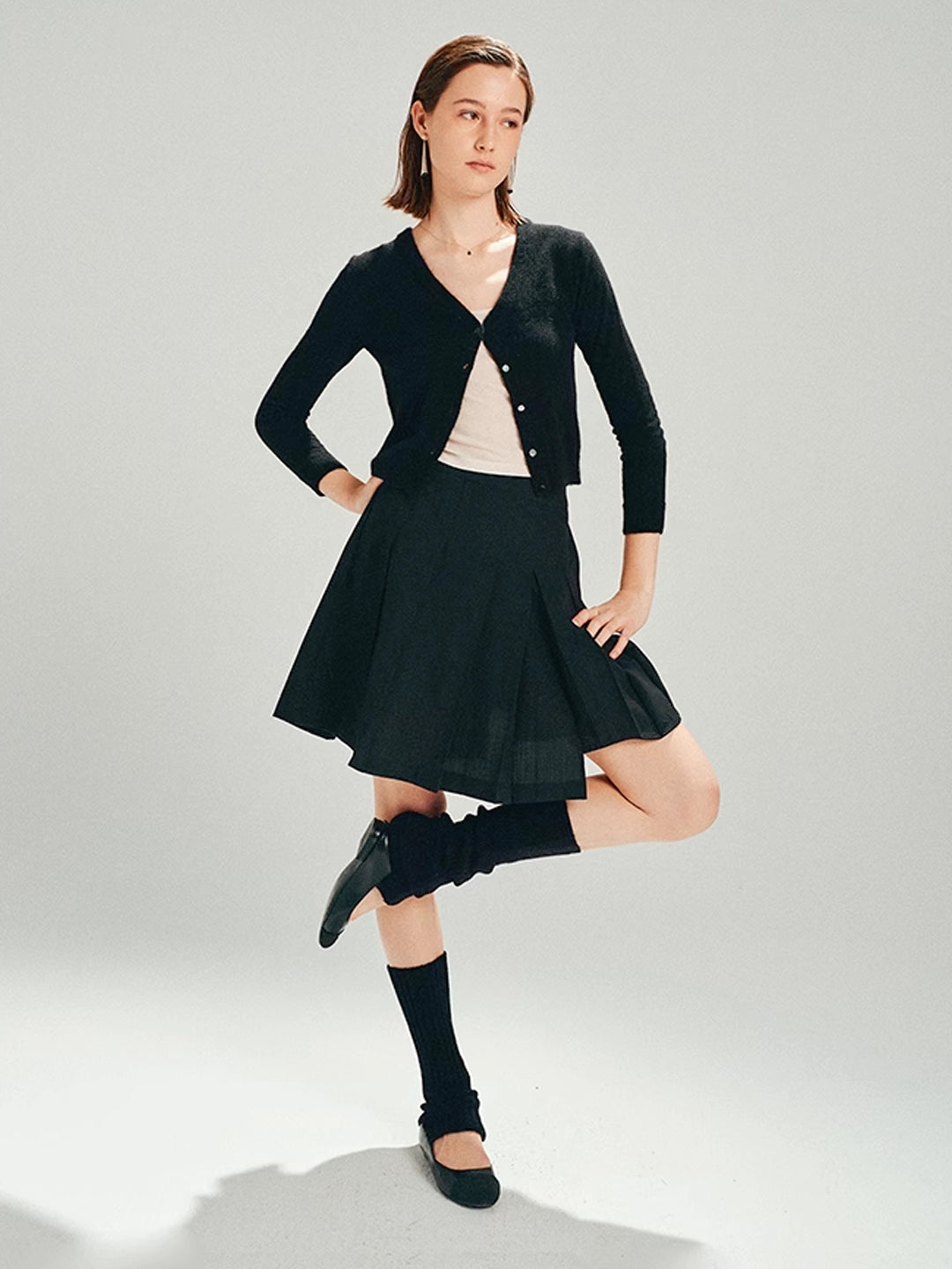 Asymmetrical Pleated Skirt in Wool Blend