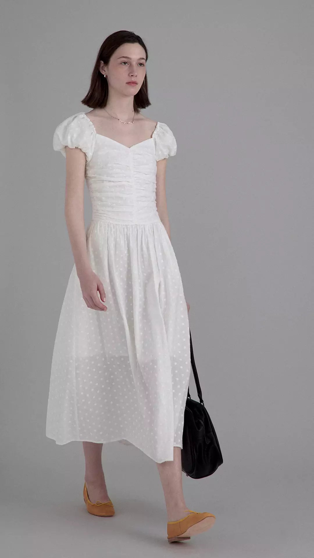 White Embroidered Waist-Defined Dress