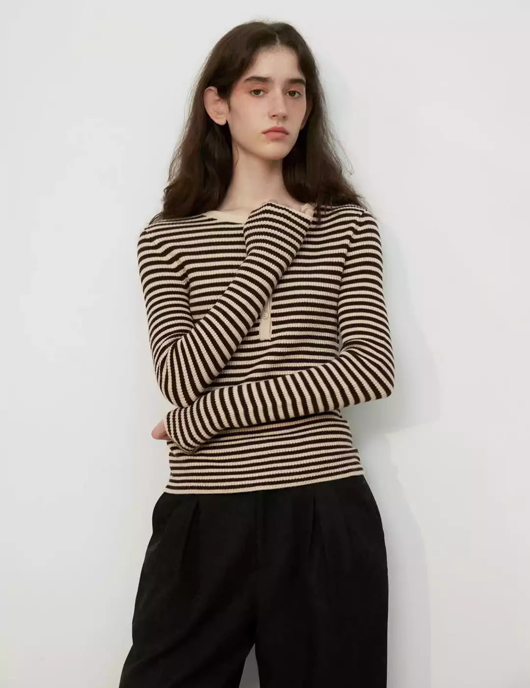 Ultra-Fine Pure Wool Slim-Fit Striped Half-Zip Knit Top