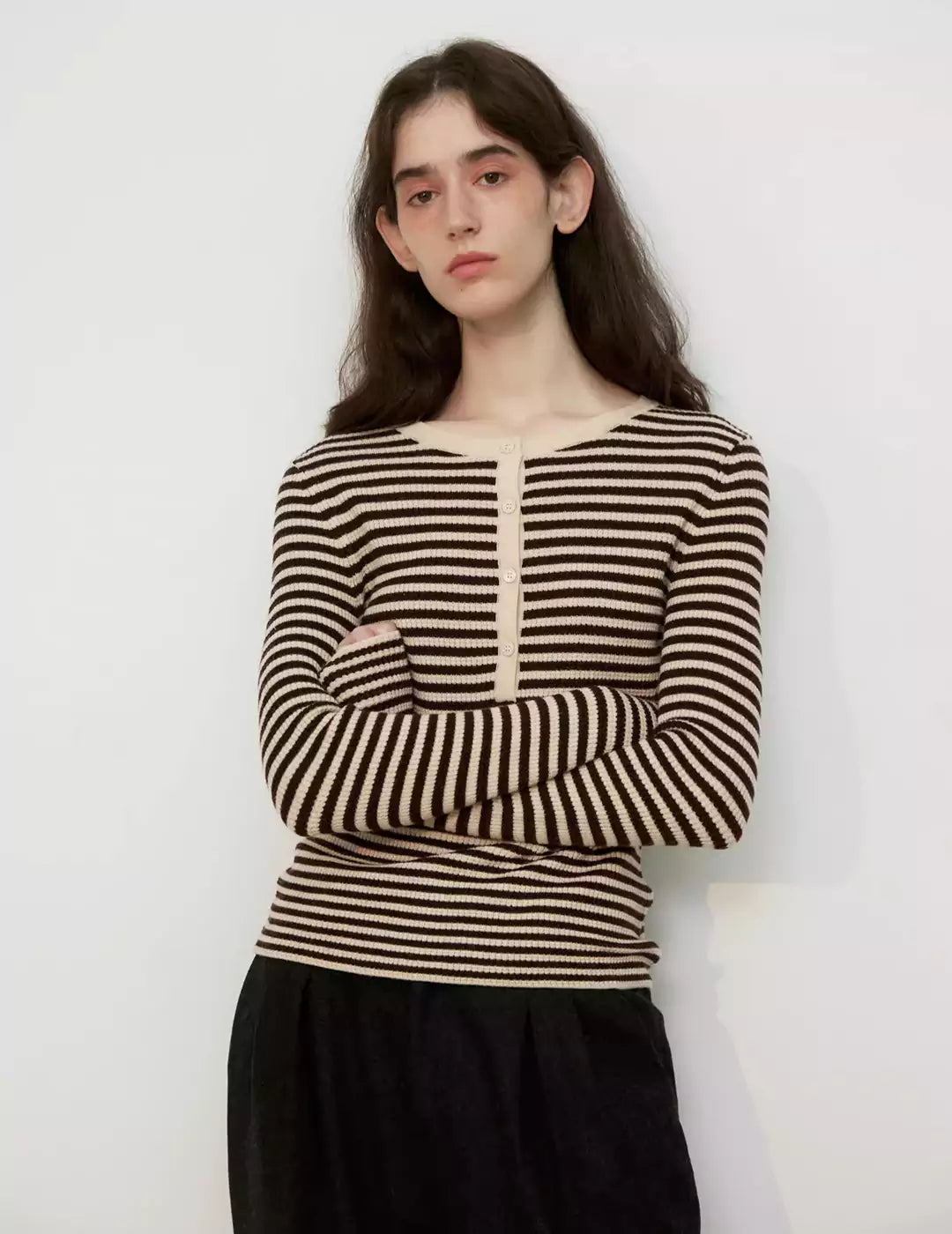 Ultra-Fine Pure Wool Slim-Fit Striped Half-Zip Knit Top