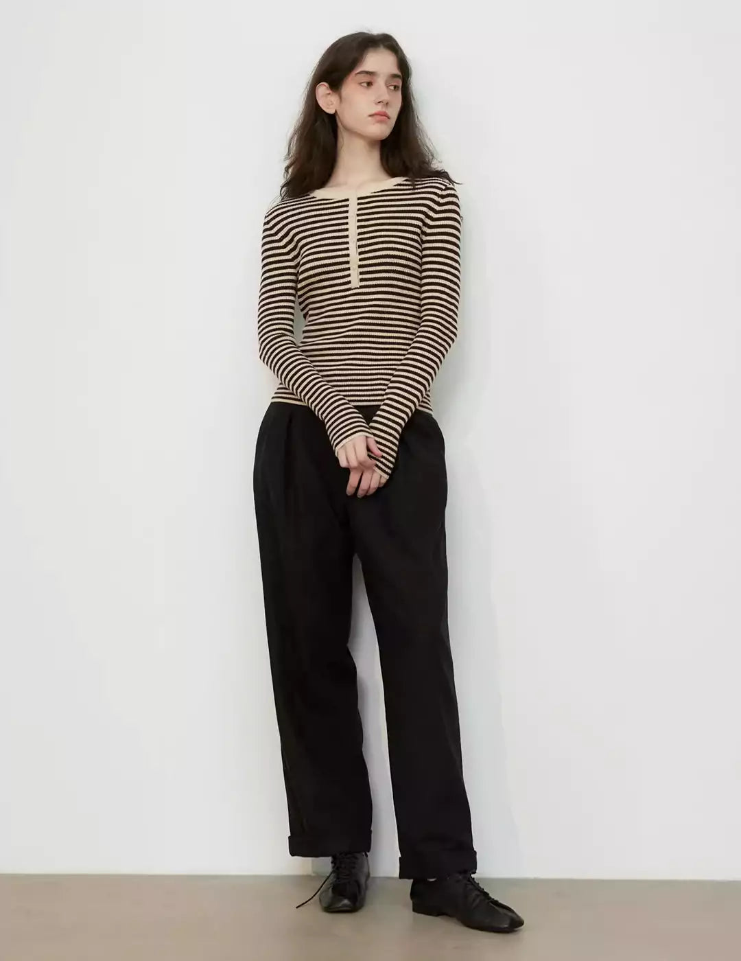 Ultra-Fine Pure Wool Slim-Fit Striped Half-Zip Knit Top