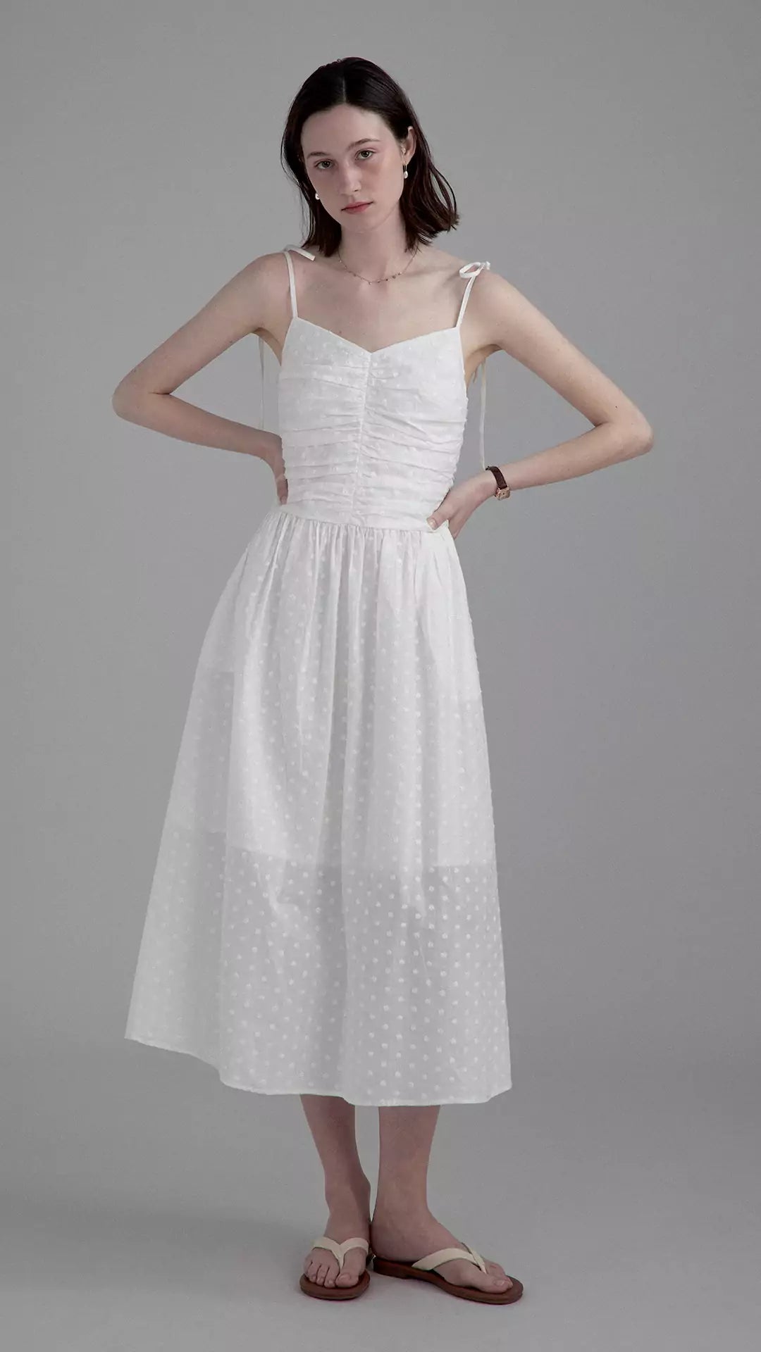 White Embroidered Backless Slip Midi Dress
