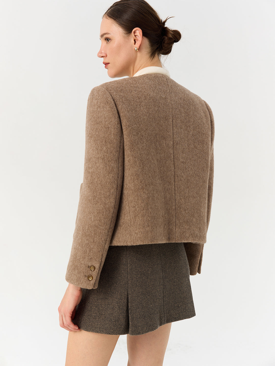 Pure Alpaca Wool Round Neck Short Jacket