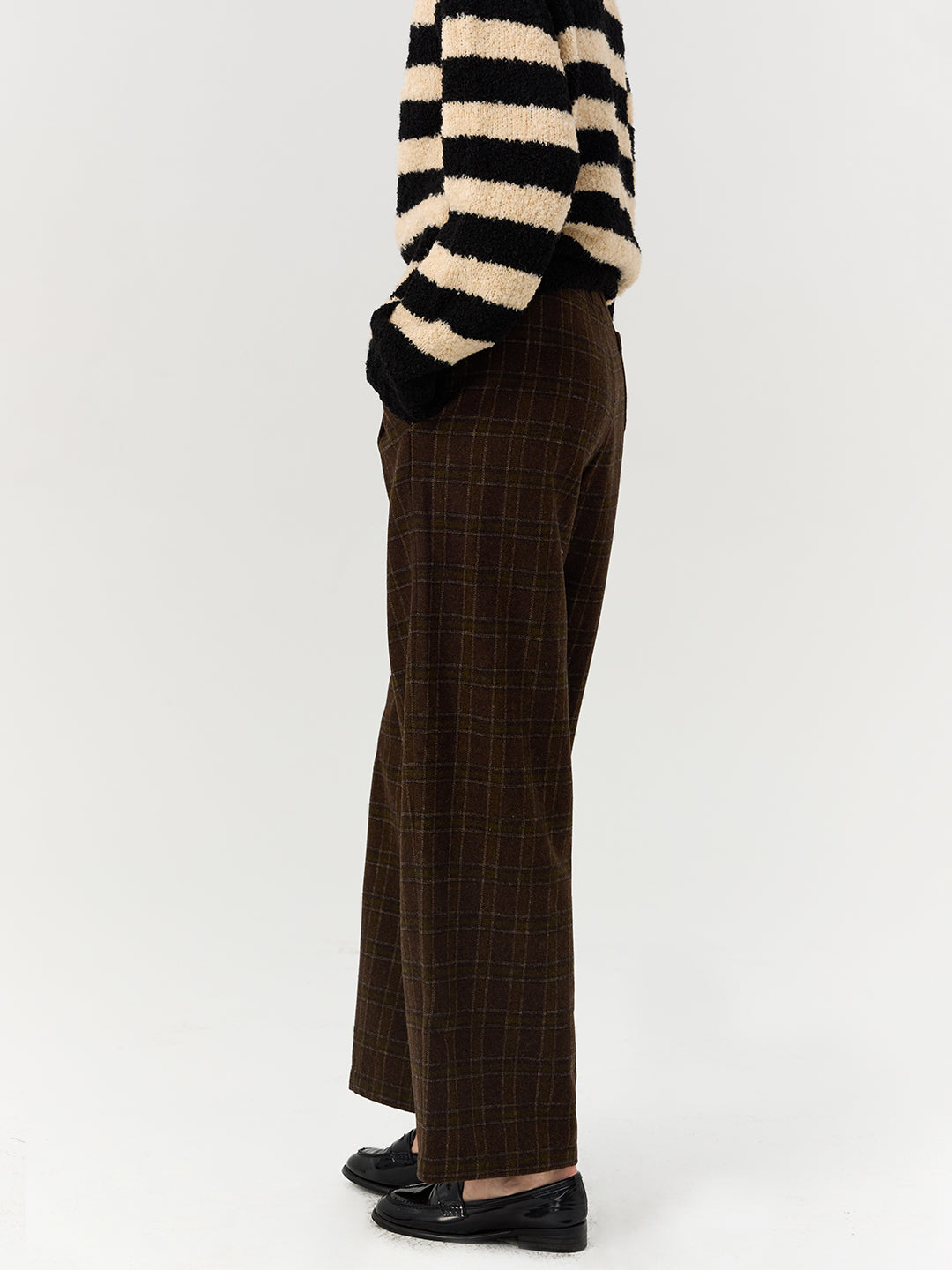 Wool Blend Tweed Relaxed Wide-Leg Pants