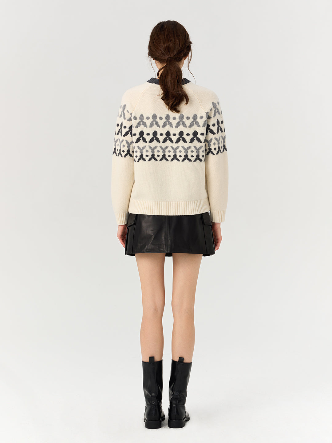 Crew Neck Jacquard Wool Knit Sweater