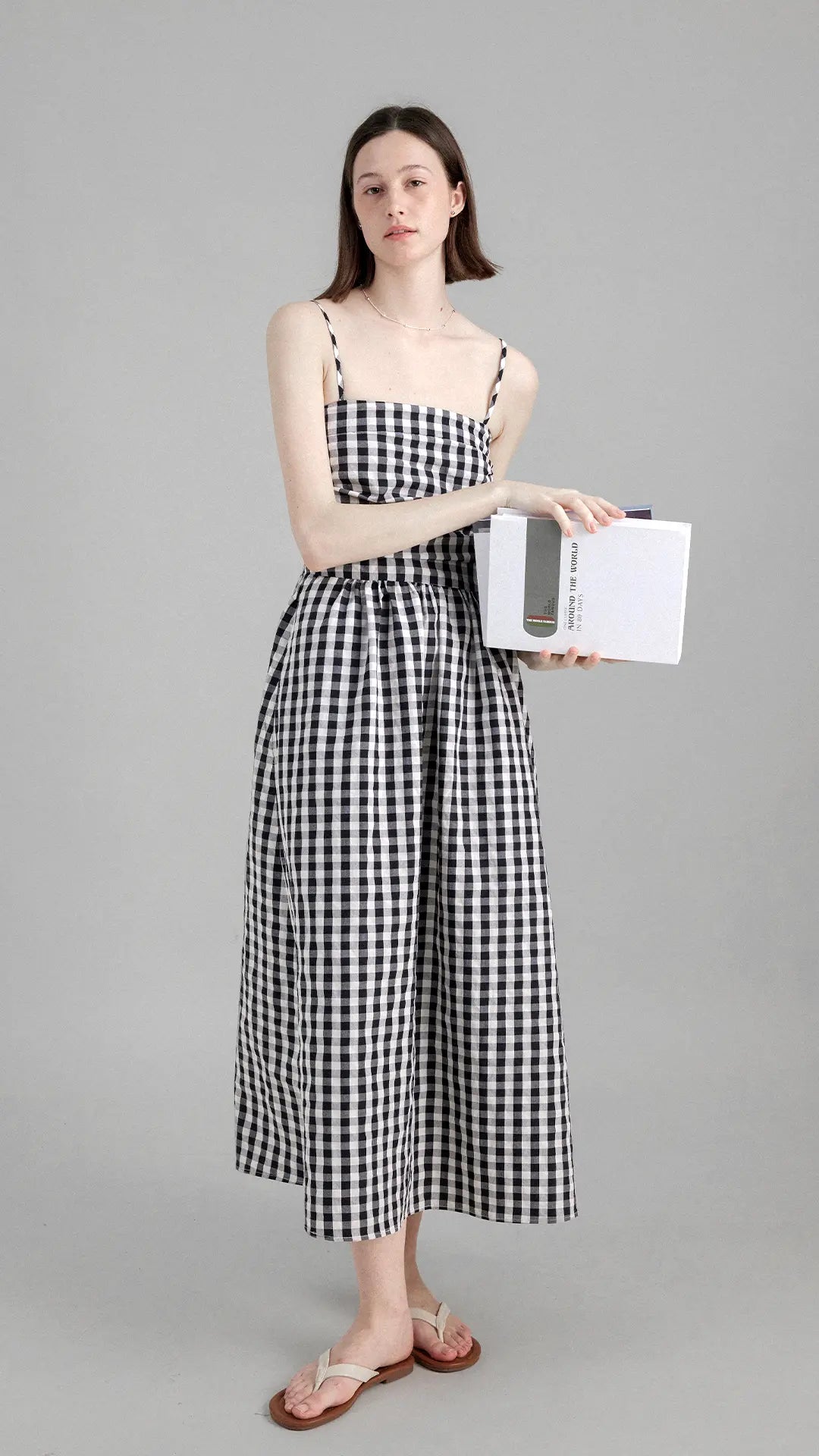 Vintage Pleated Waist-Cinching Plaid Long Slip Dress