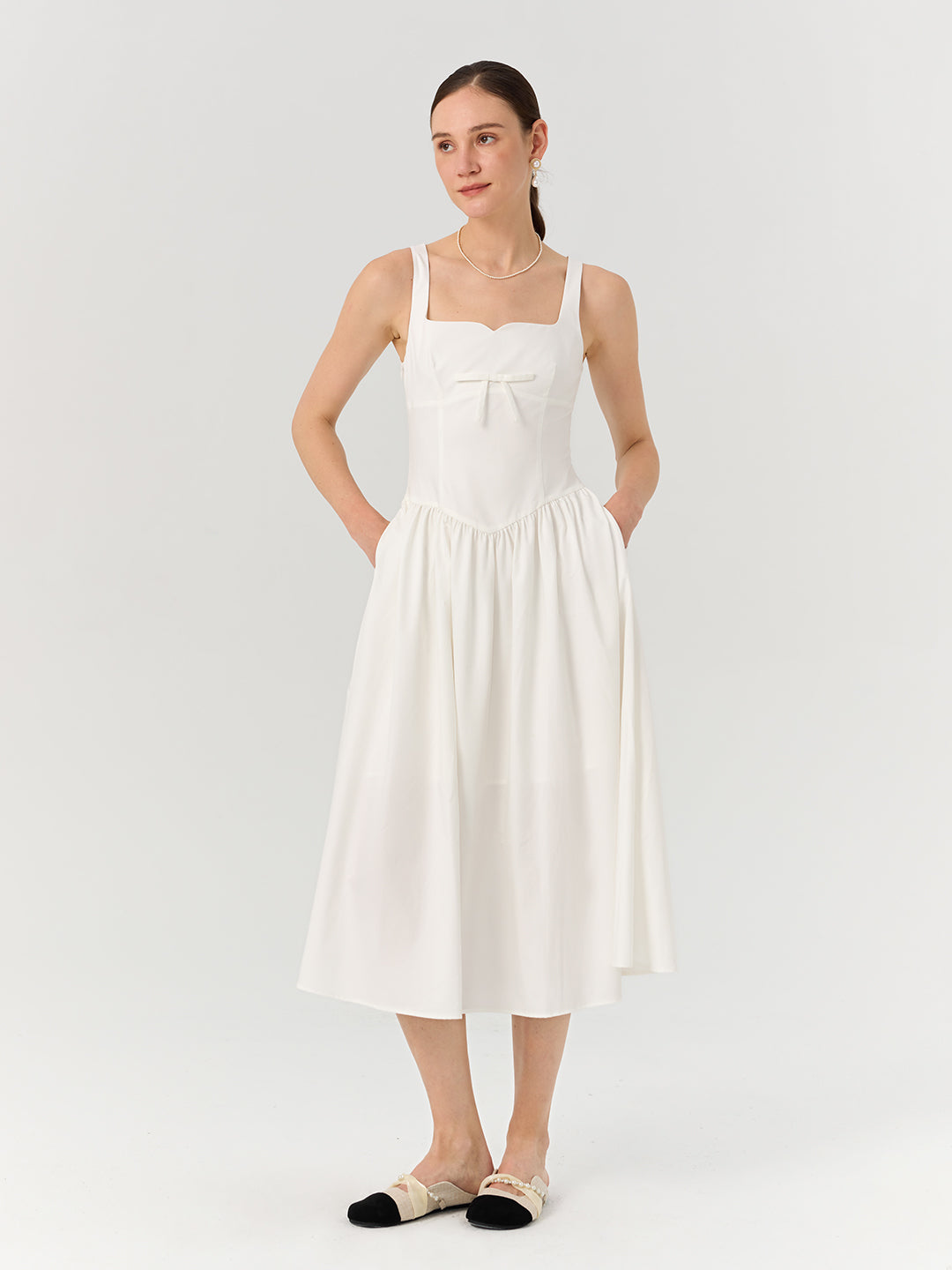 Midi Cami Shift Dress In White/Bule