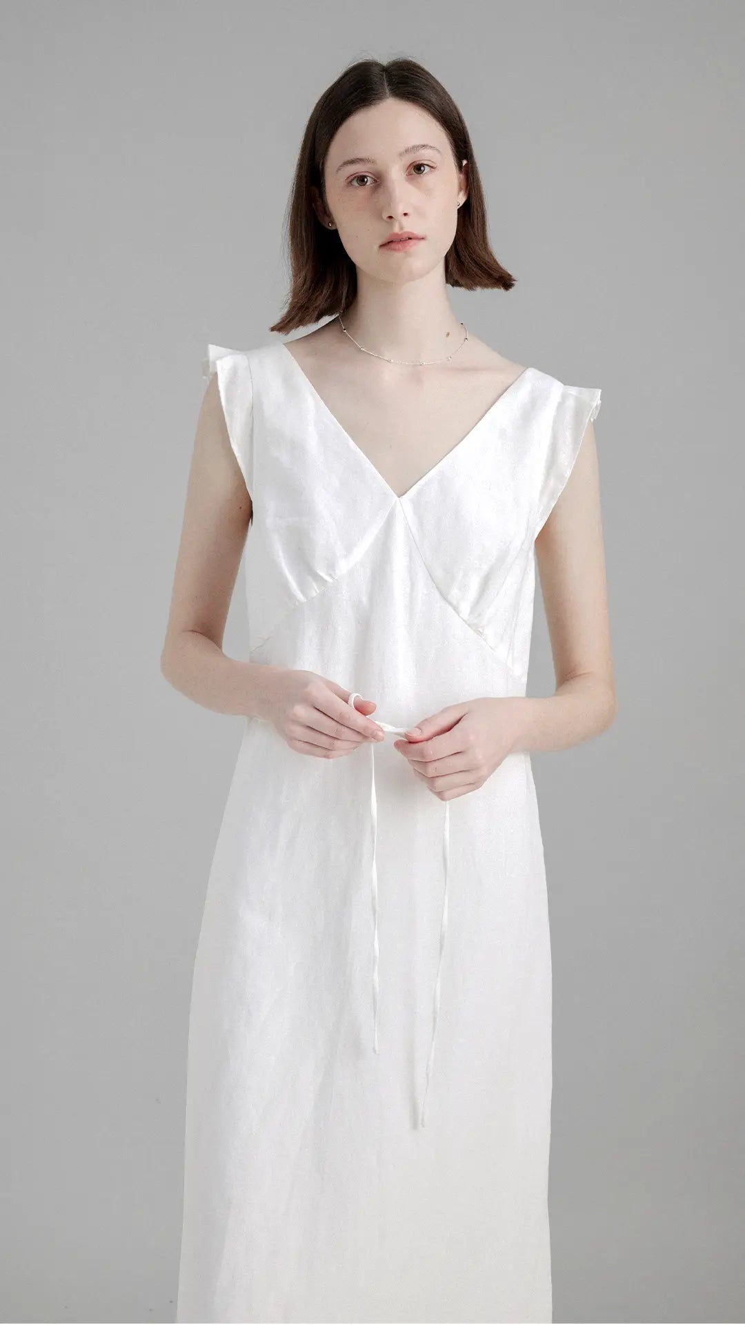 Elegant V-Neck Linen Midi Dress