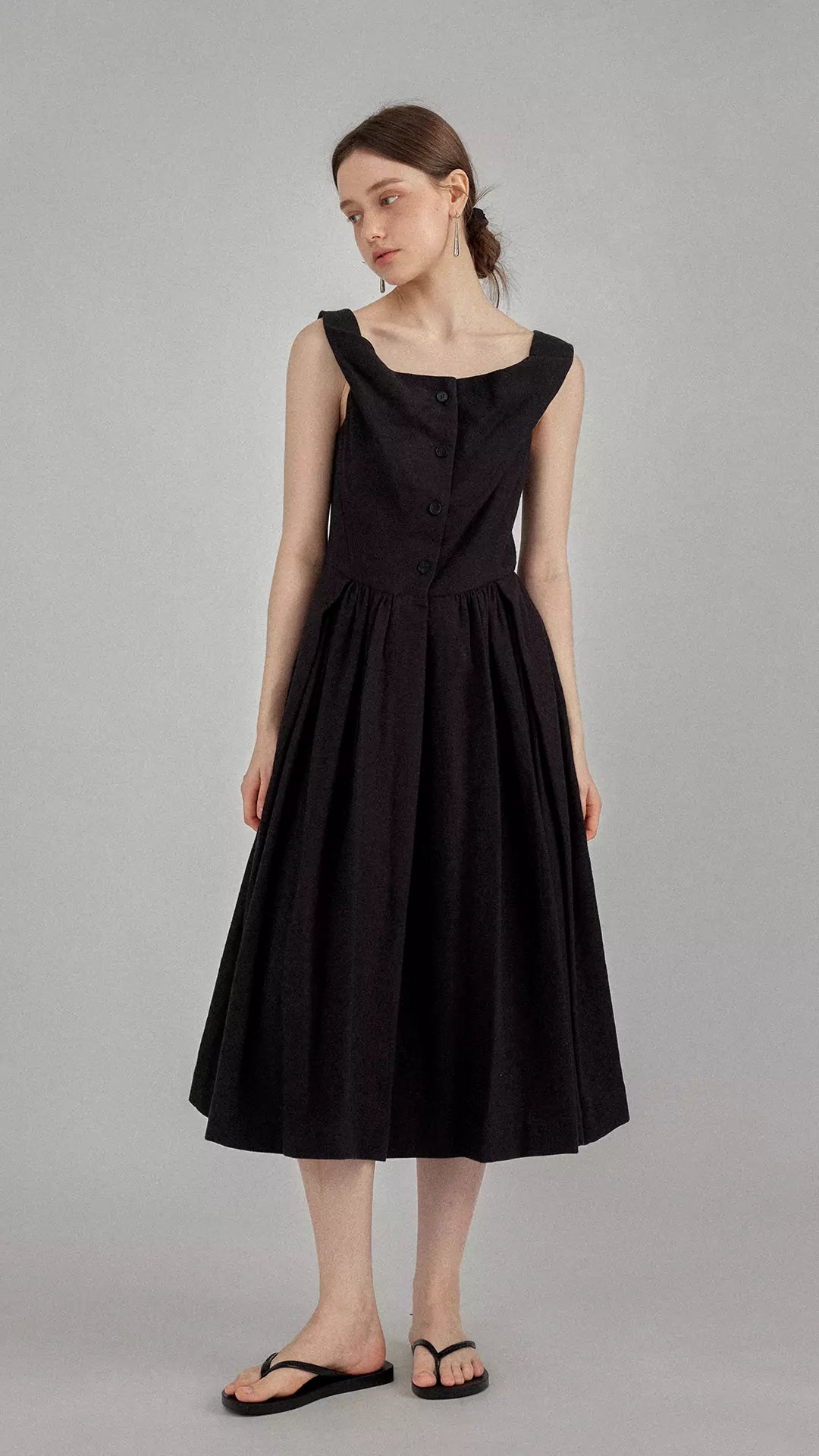 Audrey Hepburn Linen Blend Boat Neck Little Black Dress