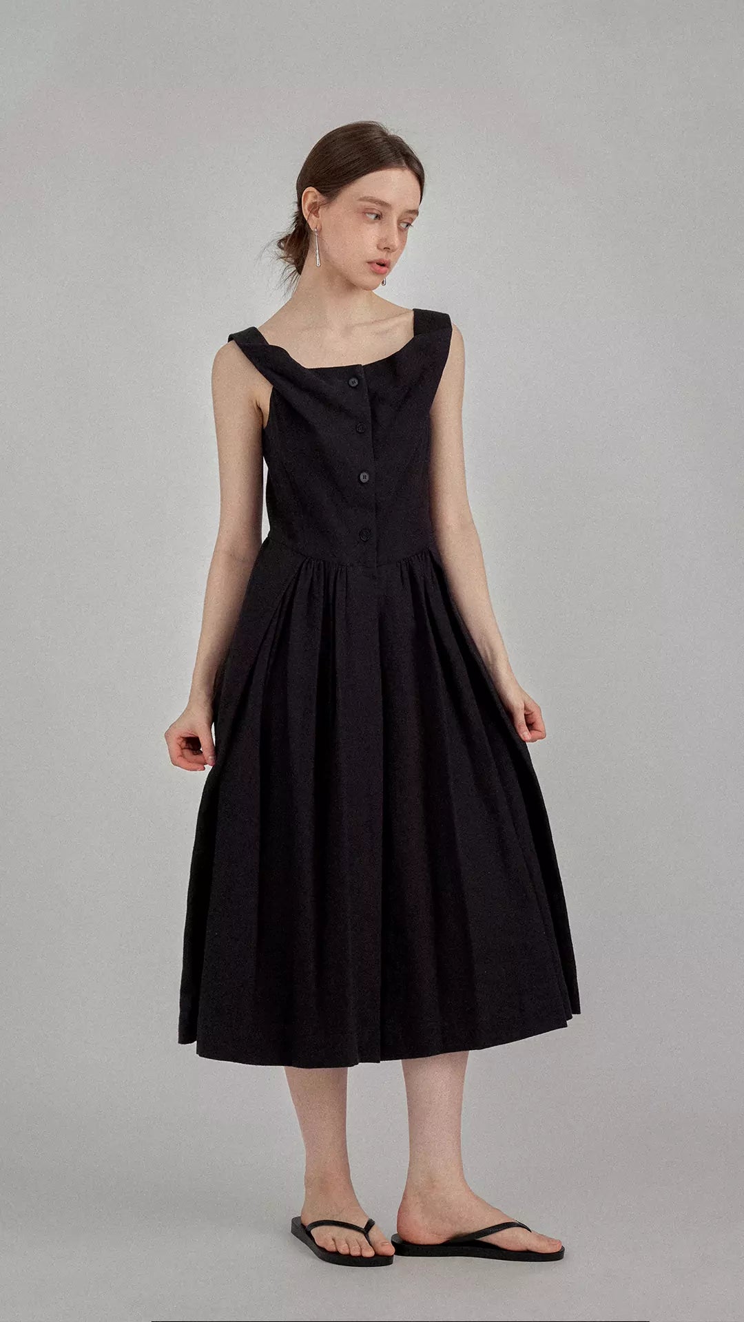 Audrey Hepburn Linen Blend Boat Neck Little Black Dress