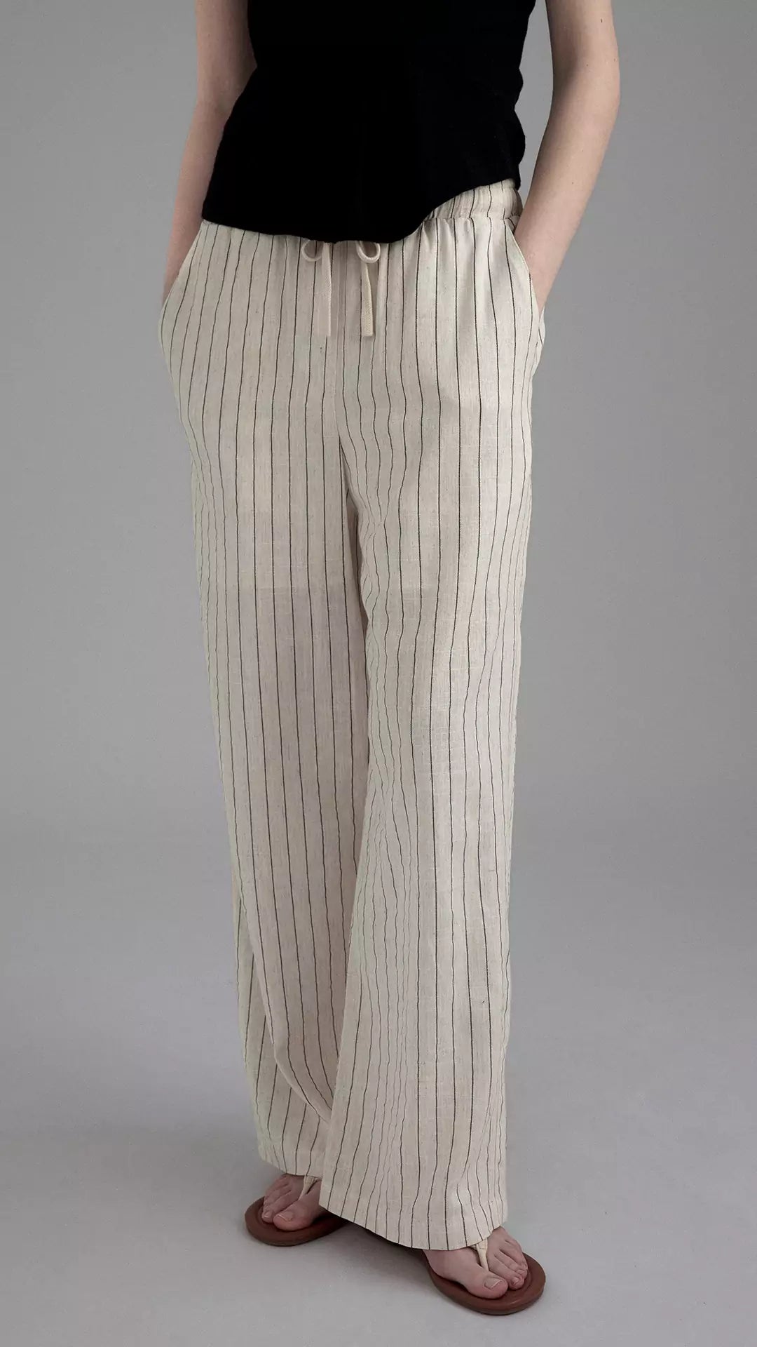 Linen Blend Striped Casual Wide Leg Pants