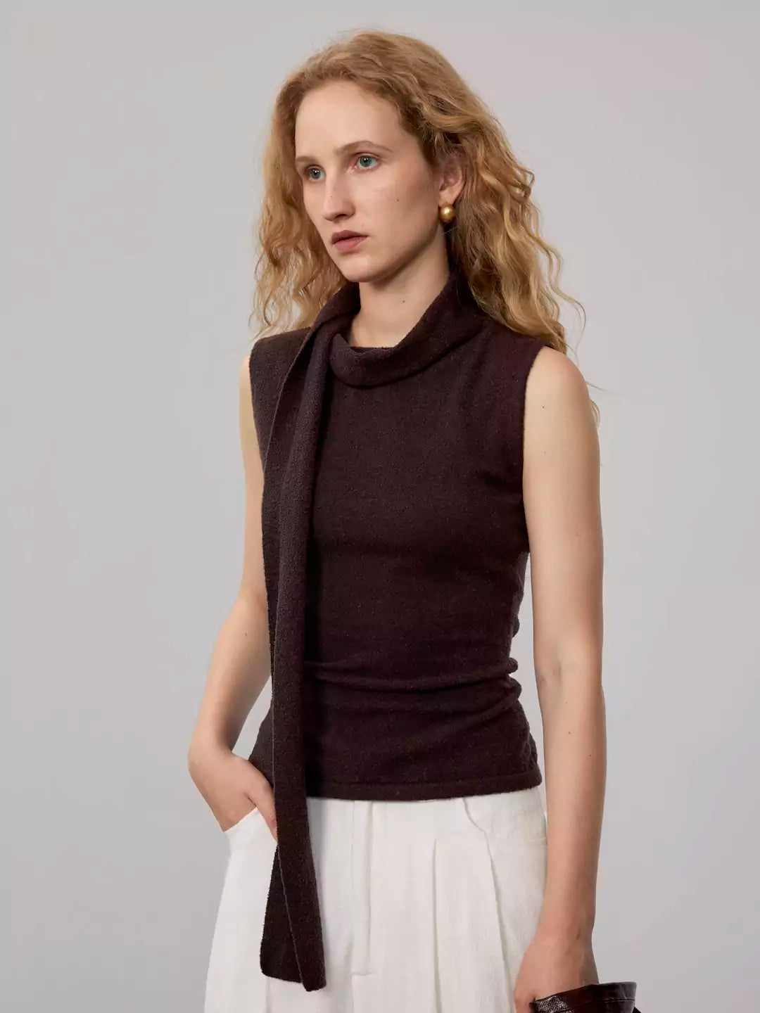 Asymmetric Merino Wool Button Detail  Scarf Vest