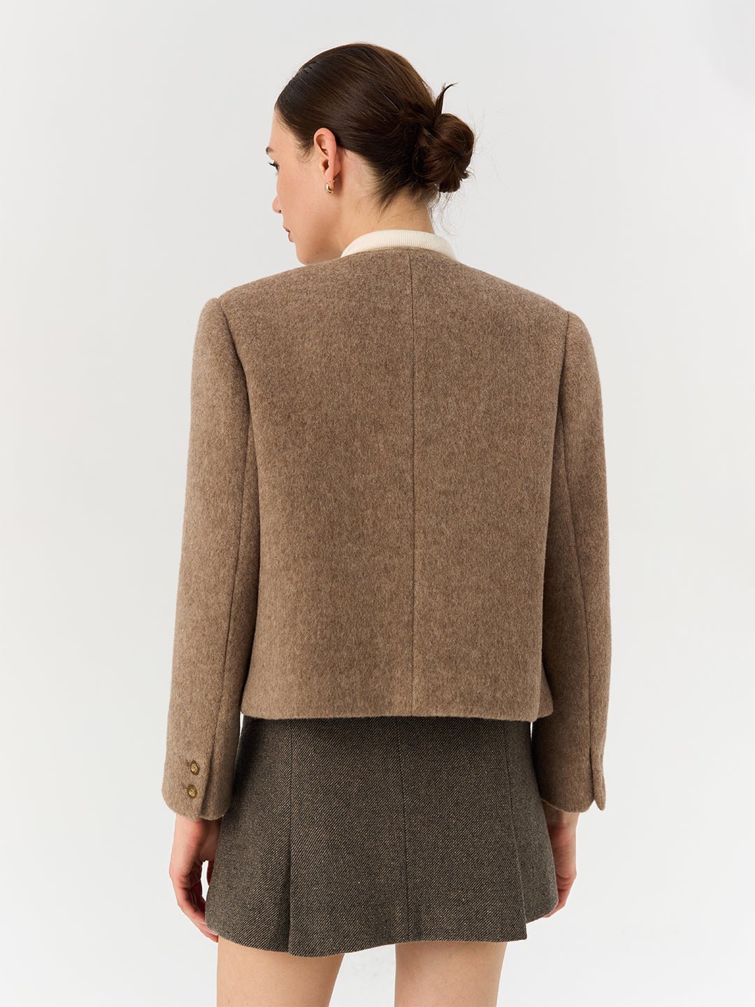 Pure Alpaca Wool Round Neck Short Jacket