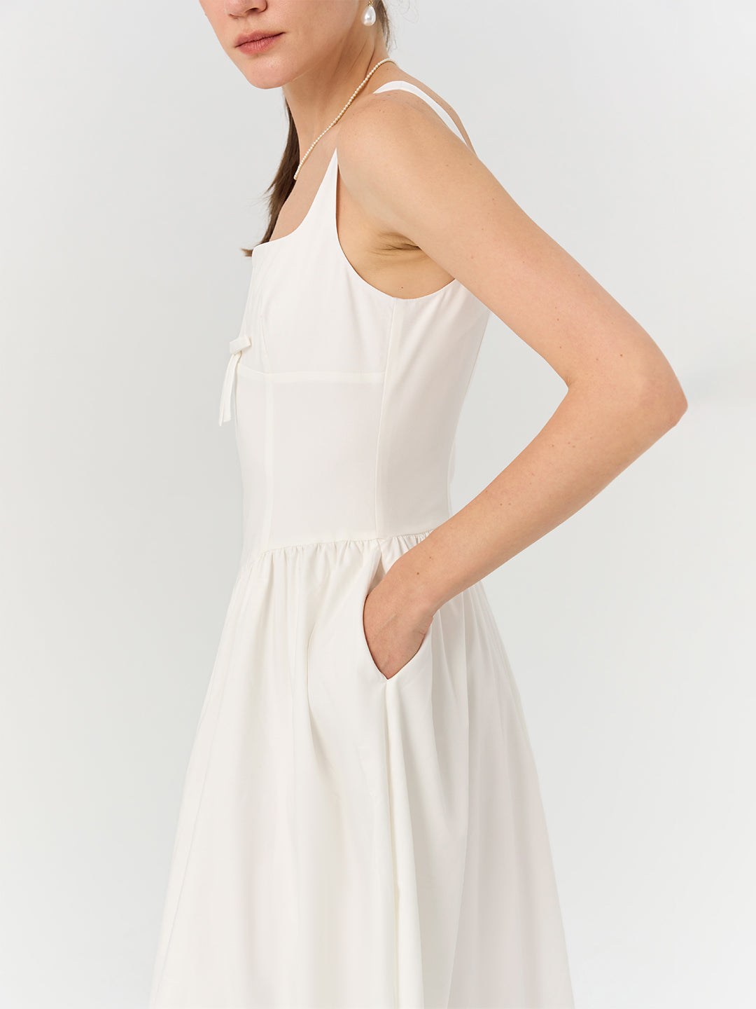 Midi Cami Shift Dress In White/Bule