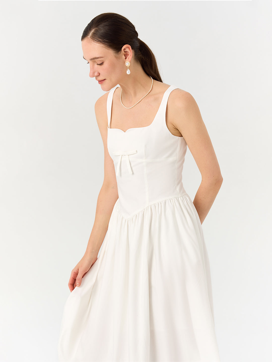 Midi Cami Shift Dress In White/Bule