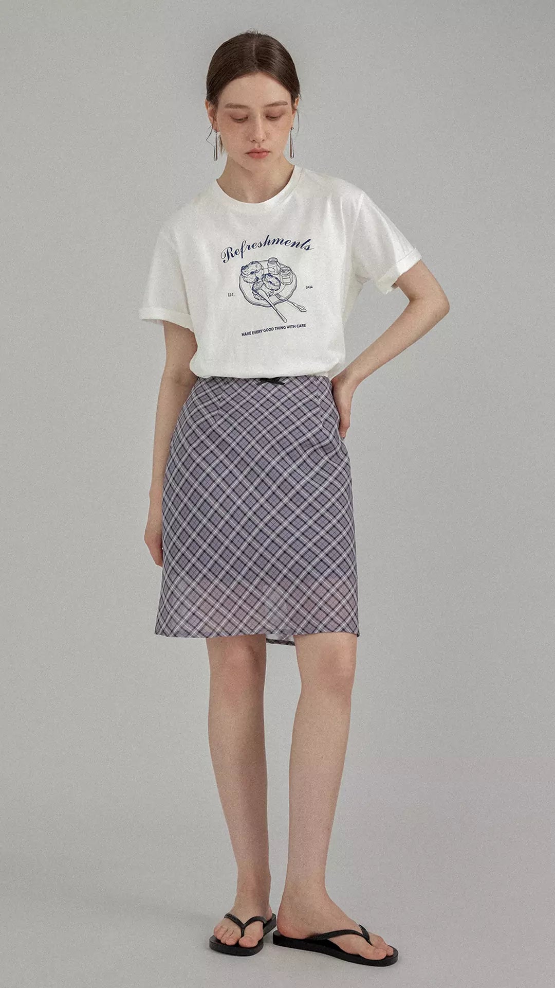Vintage Silk Printed Plaid A-Line Mini Skirt