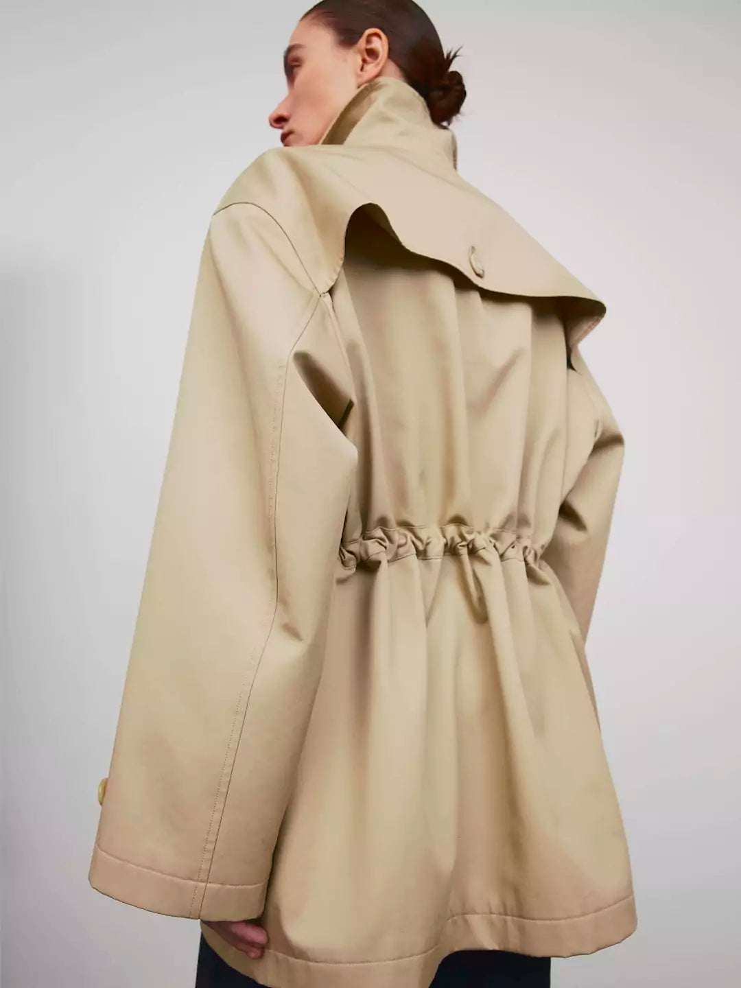 Drawstring Patch Pocket Trench Coat Jacket