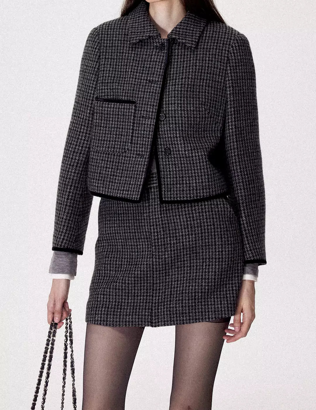 Houndstooth Checked Wool-Blend Mini Skirt