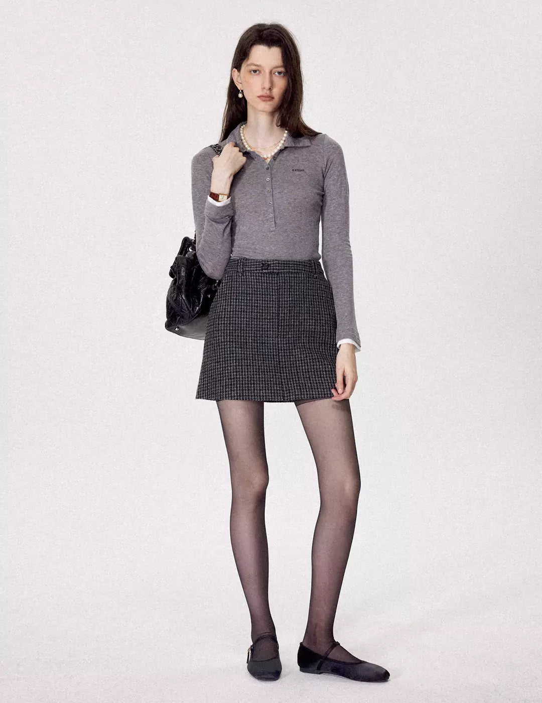 Houndstooth Checked Wool-Blend Mini Skirt