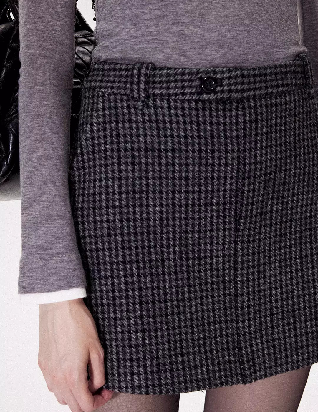 Houndstooth Checked Wool-Blend Mini Skirt