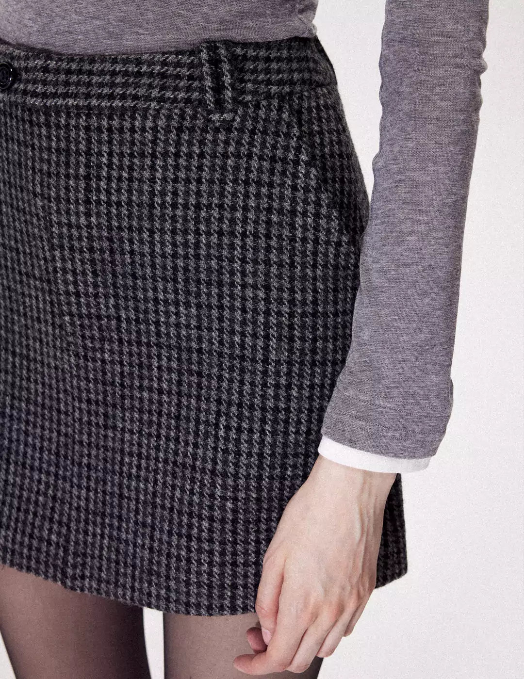 Houndstooth Checked Wool-Blend Mini Skirt