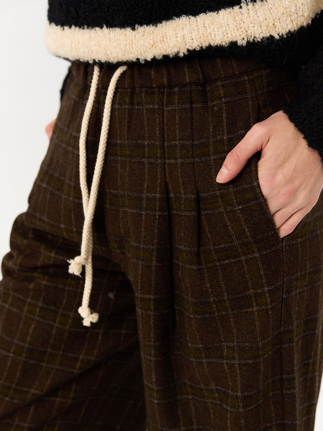 Wool Blend Tweed Relaxed Wide-Leg Pants