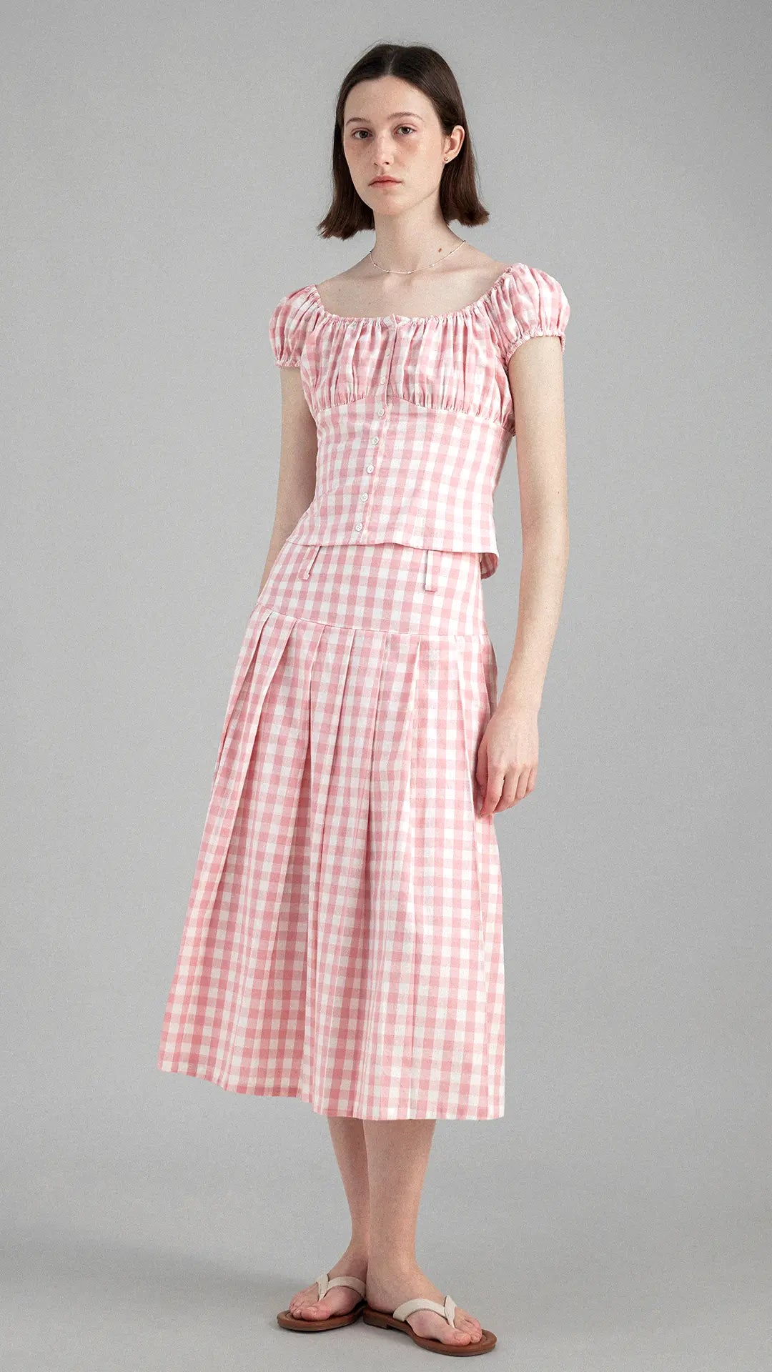 Vintage High Waist Plaid Pleated Skirt / top