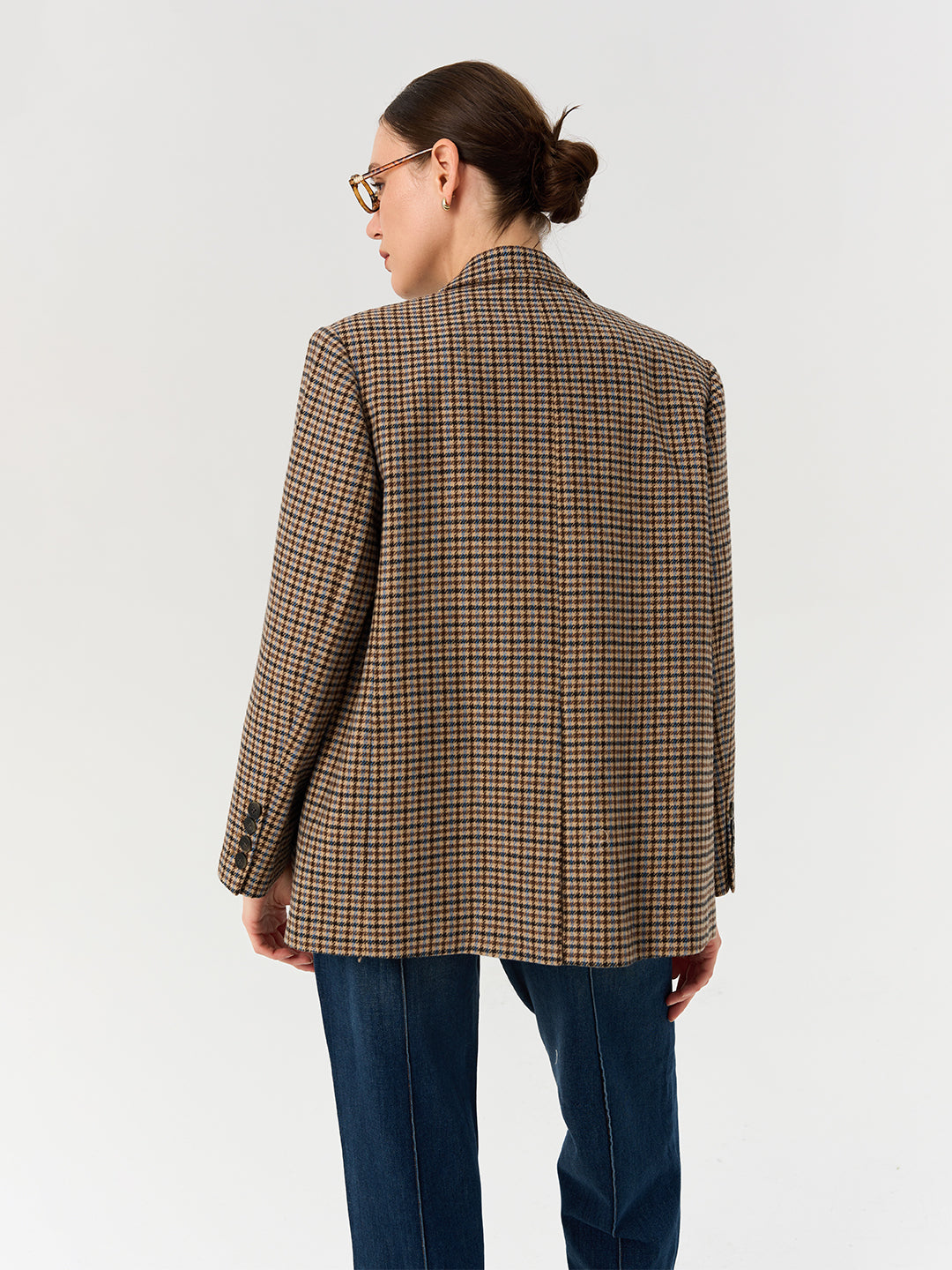 Houndstooth Double-Breasted Casual Blazer