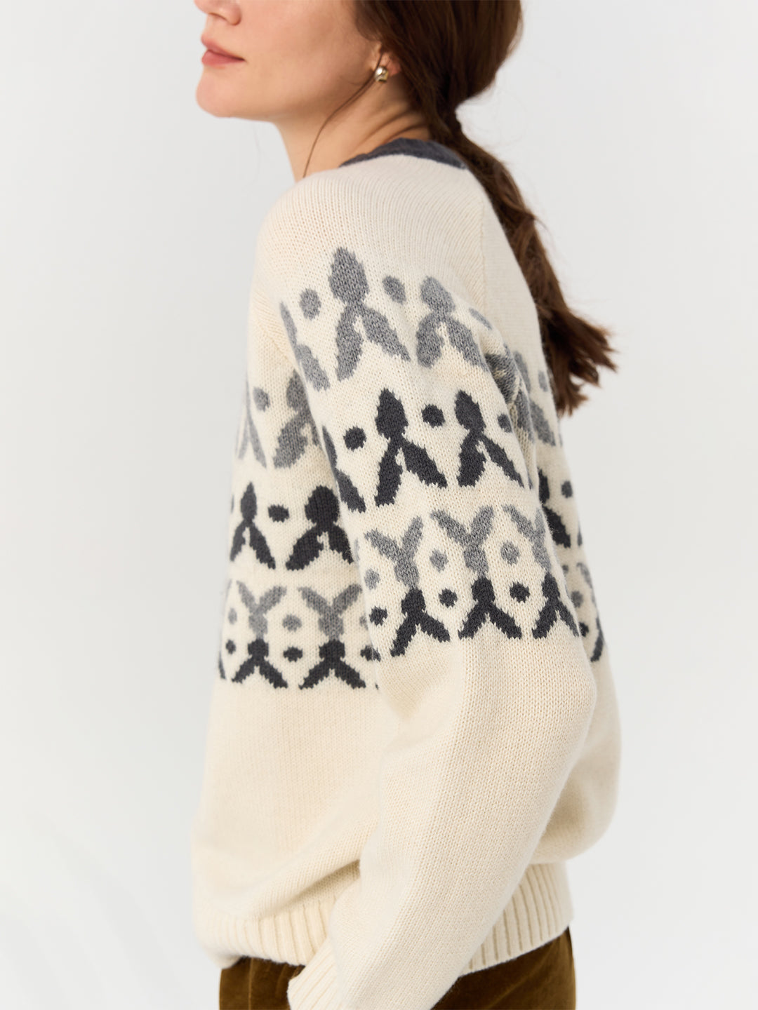 Crew Neck Jacquard Wool Knit Sweater