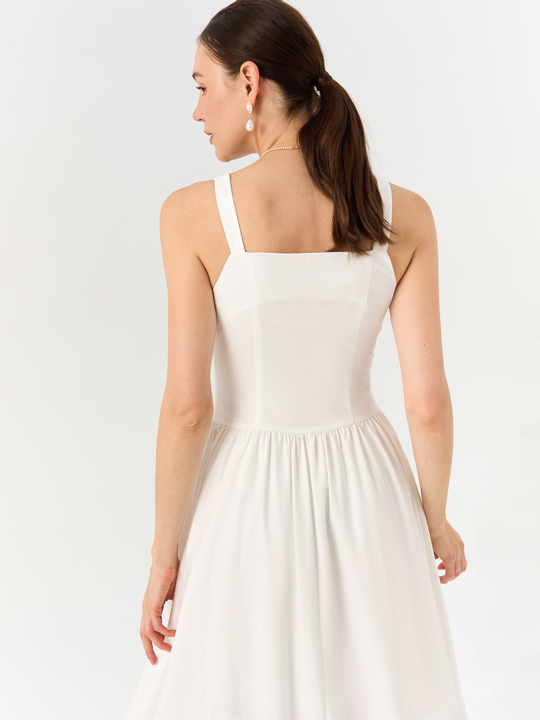 Midi Cami Shift Dress In White/Bule