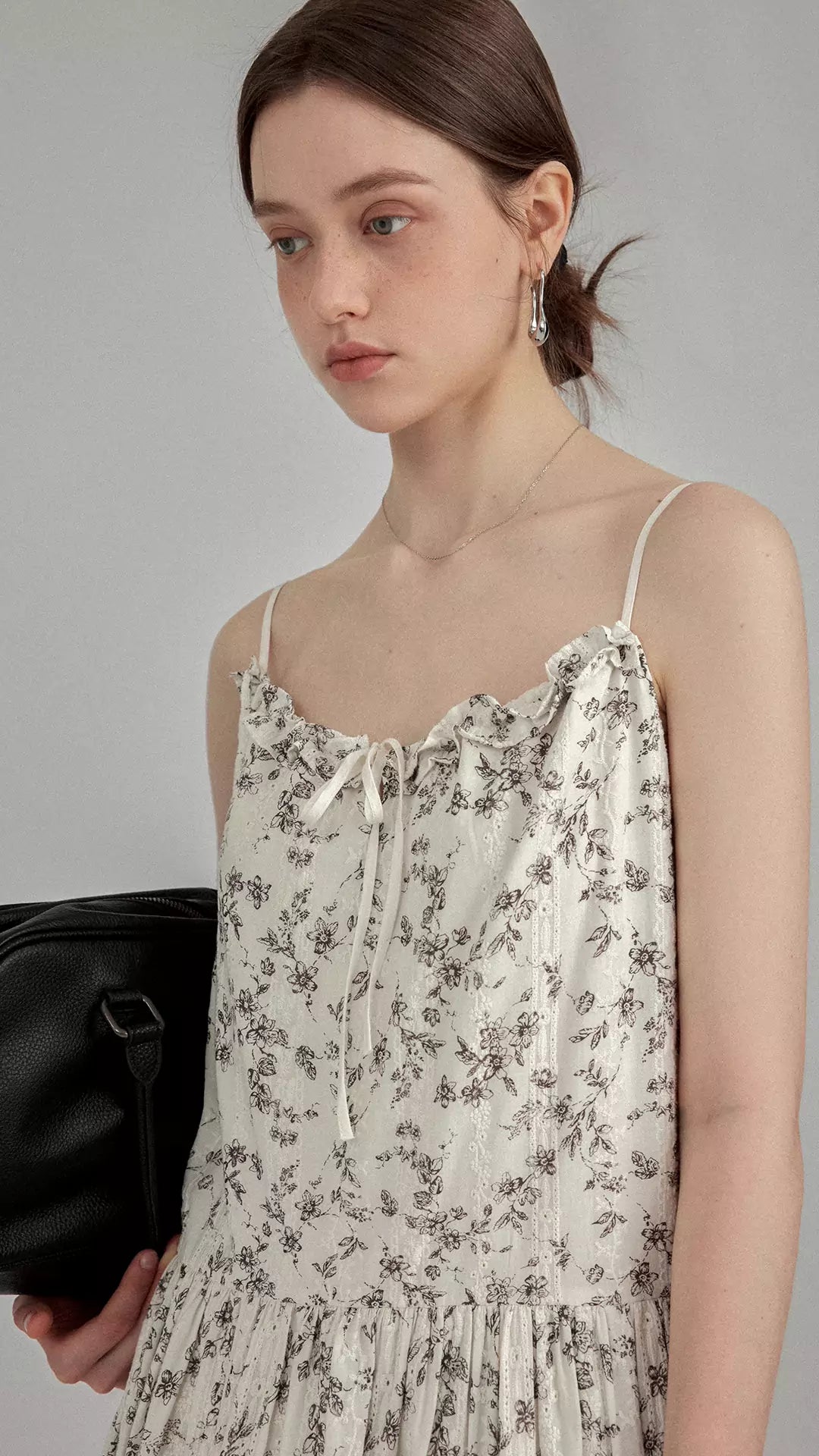 Embroidered Floral Lace-Trim Spaghetti Strap Tie-Front Dress