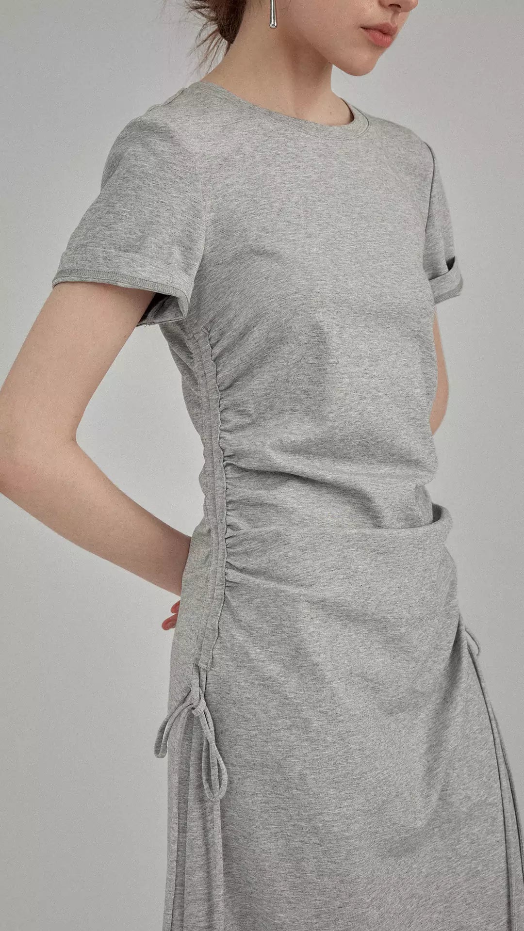 Ruched Side-Tie Midi T-Shirt Dress