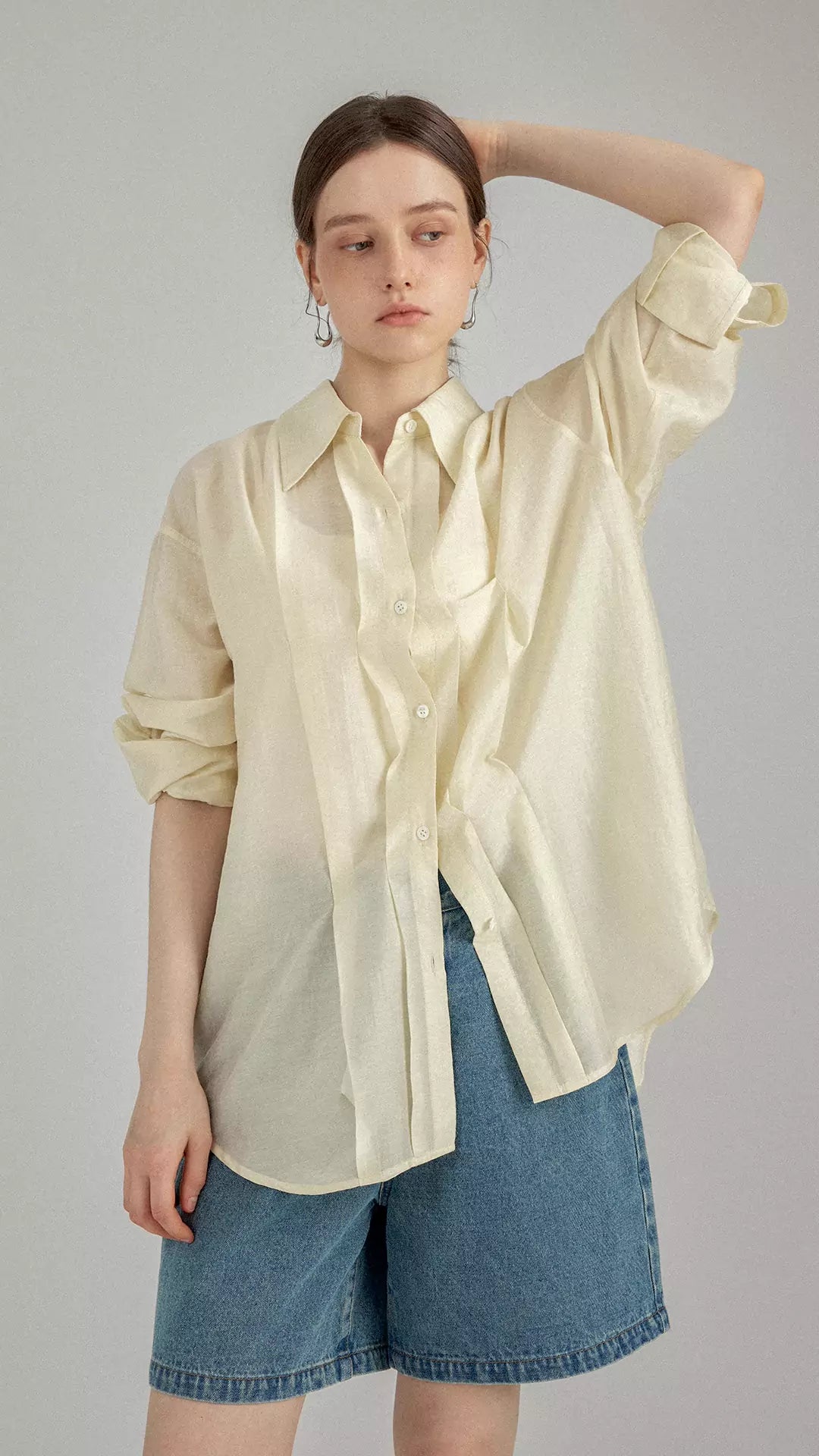 Breathable Tencel Cotton Pleated Long Sleeve Shirt