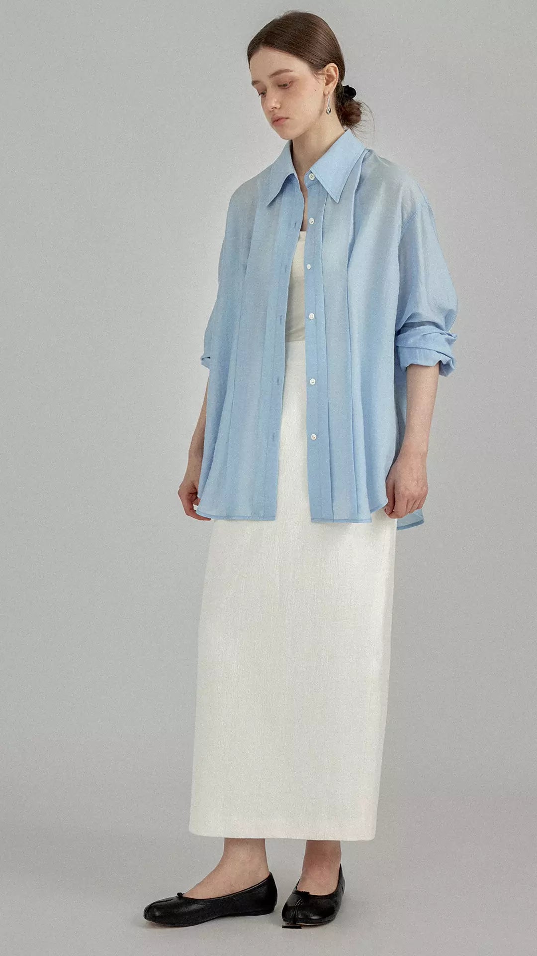 Breathable Tencel Cotton Pleated Long Sleeve Shirt