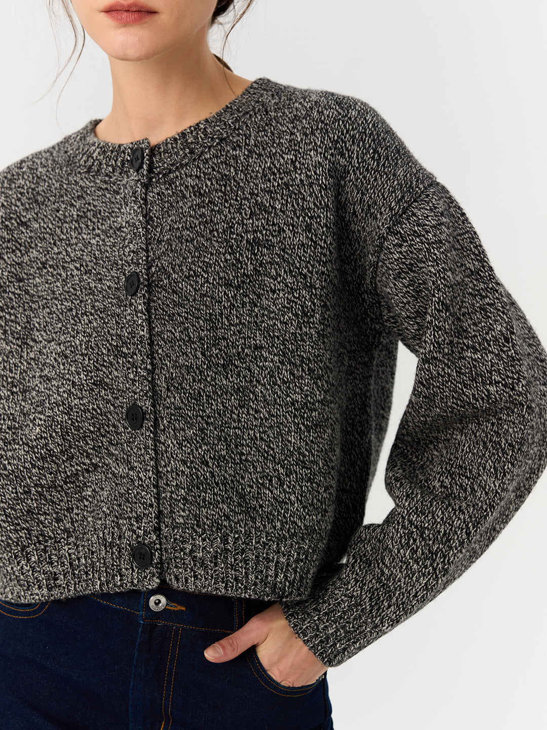 Soft Short-Length Round Neck Knit Cardigan