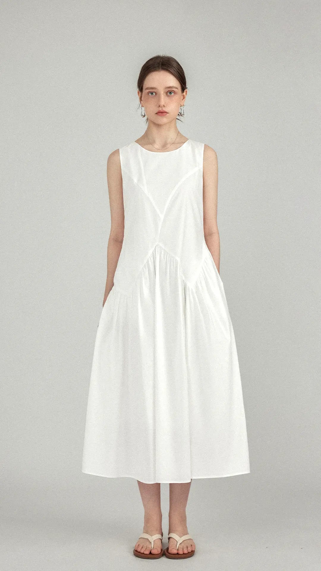 Asymmetrical Sleeveless A-Line Midi Dress