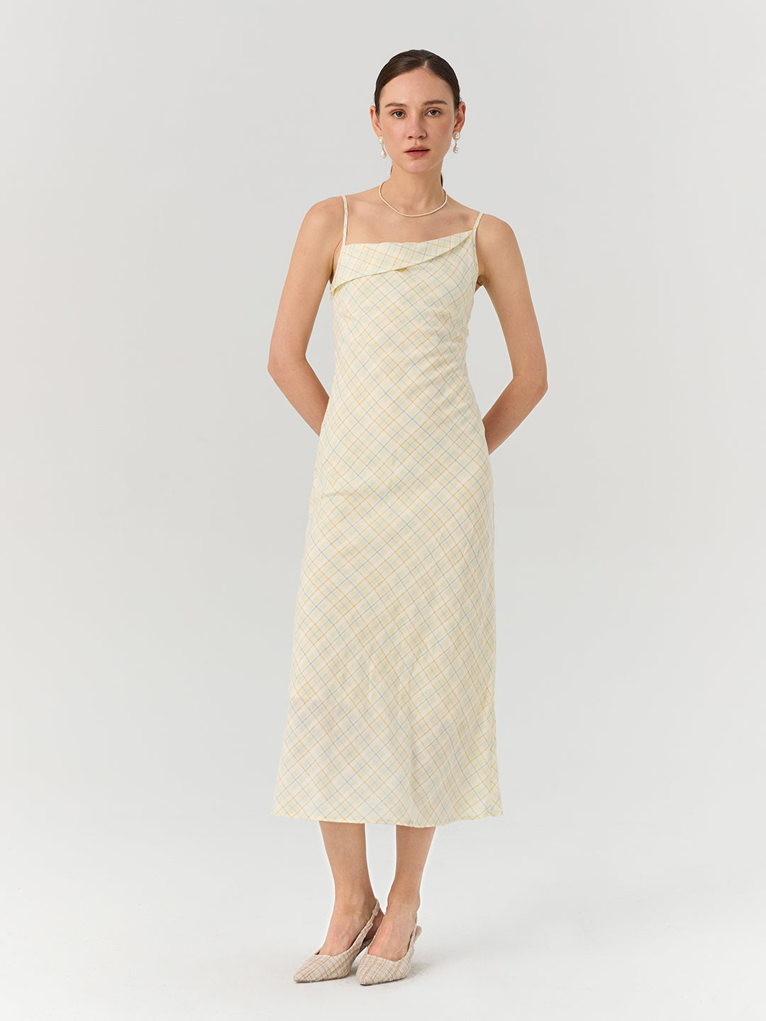 Spaghetti Strap Bubble Gauze Checkered Dress