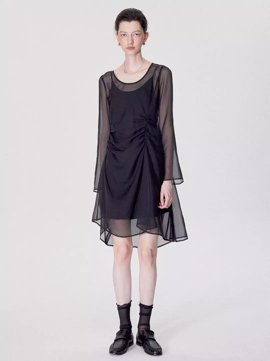 Organza Pleated Asymmetric Hem Dress