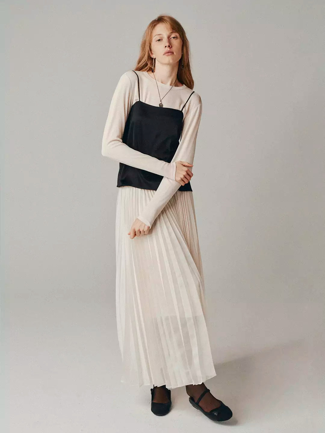 Elegant and Classic Pleated Flowing Midi Skirt