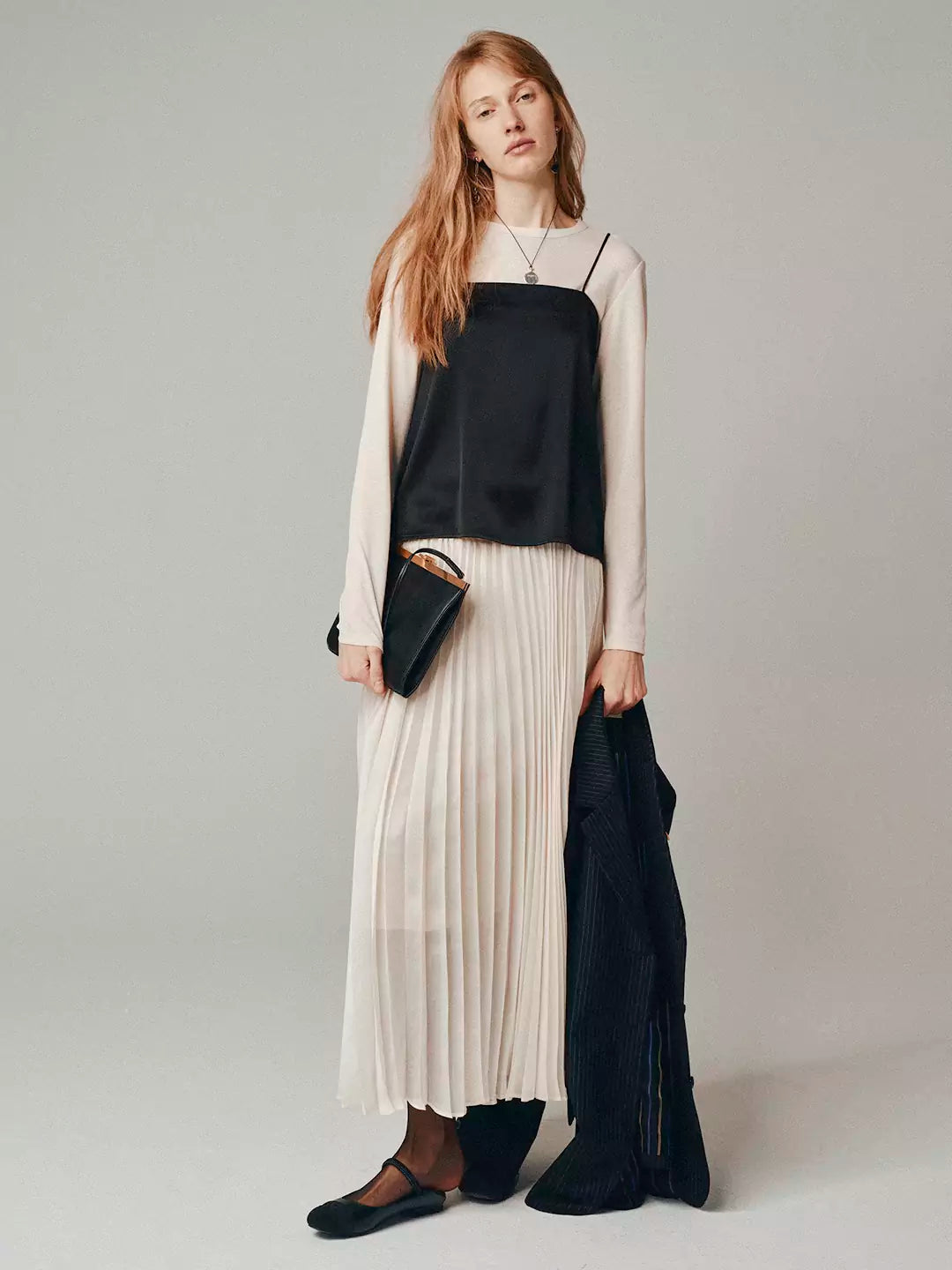 Elegant and Classic Pleated Flowing Midi Skirt