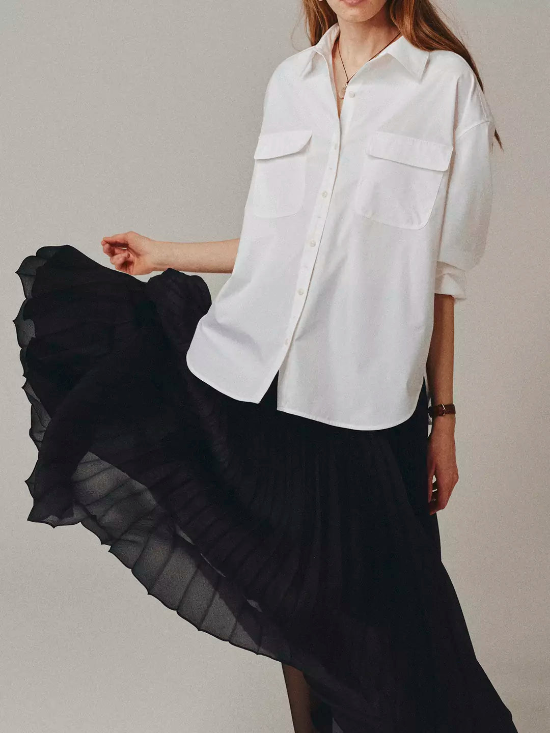 Elegant and Classic Pleated Flowing Midi Skirt