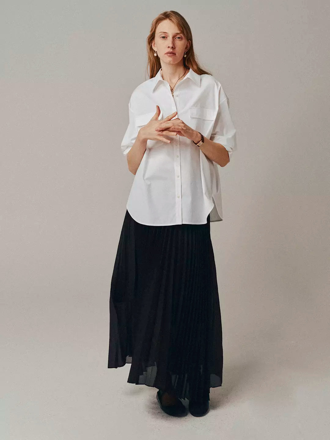 Elegant and Classic Pleated Flowing Midi Skirt