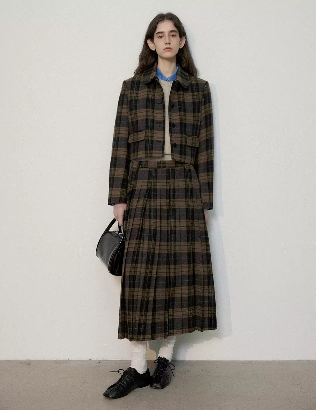 British Style Plaid Wool Coat