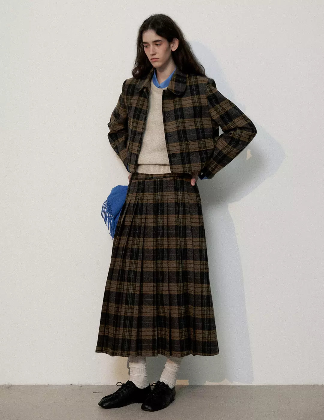 British Style Plaid Wool Coat