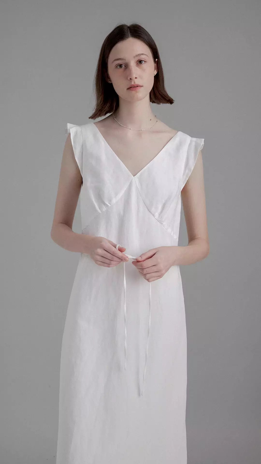 Elegant V-Neck Linen Midi Dress