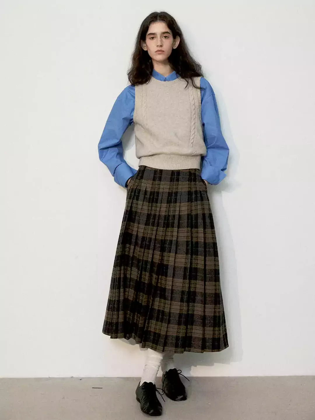 Vintage Collegiate Style Pleated Skirt